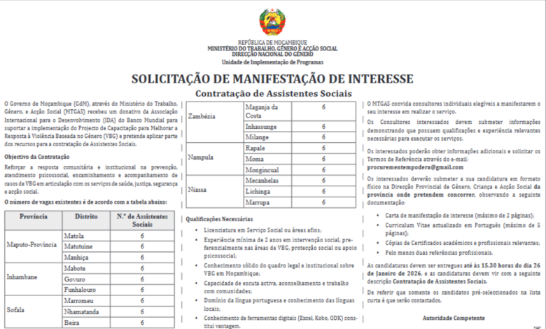 Governo de Mocambique (GdM), atraves do Ministerio do Trabalho, Género, e Acção Social (MTGAS)